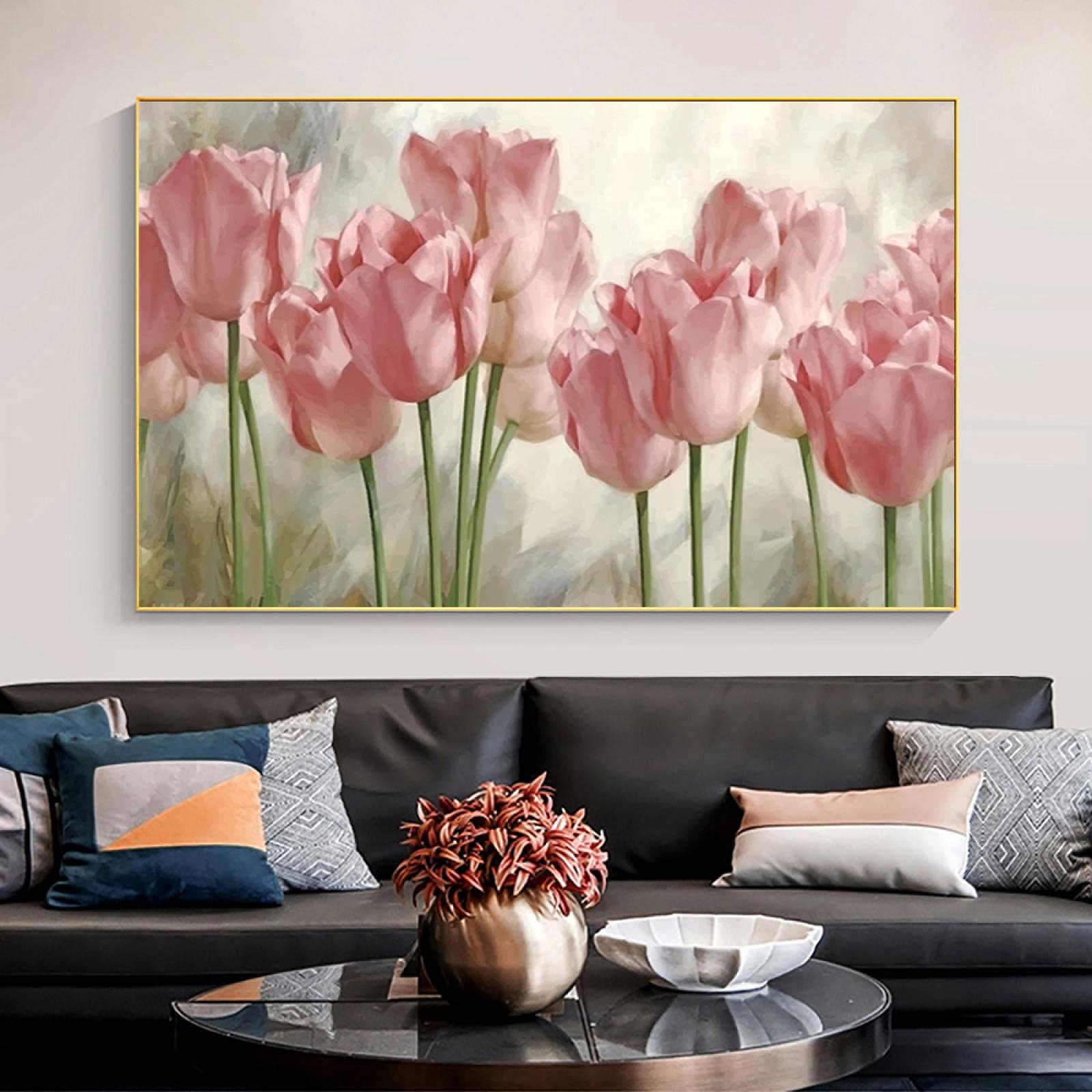 Amazon｜壁のキャンバスの絵画ピンクのチューリップの花北欧のポスター